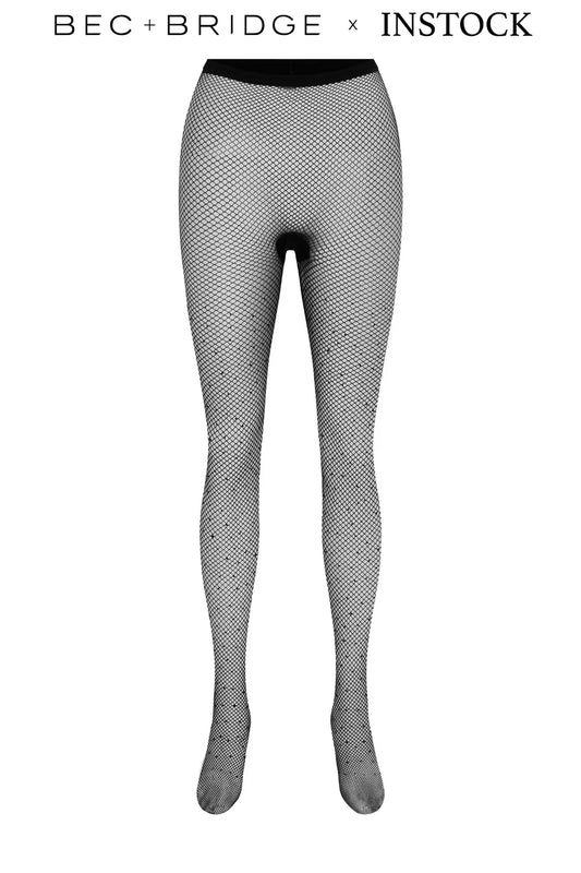 INSTOCK Astro crystal-embellished fishnet tights on a clean product background