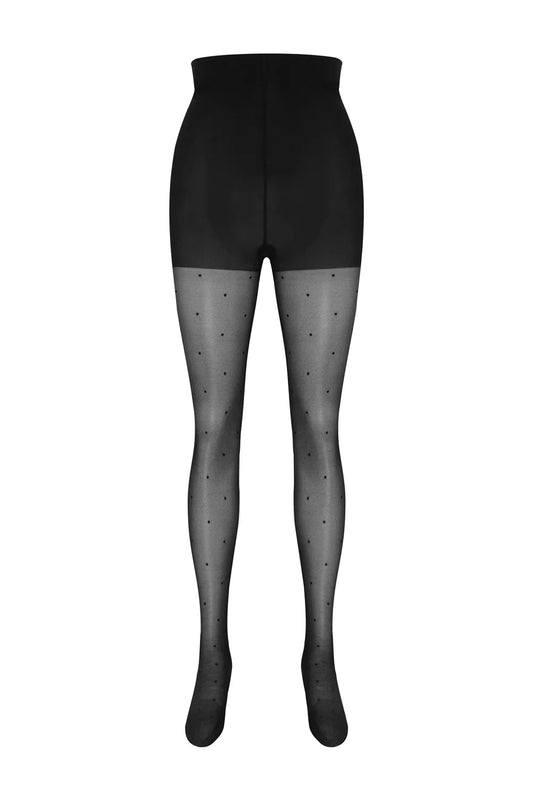 INSTOCK Eclipse sheer black polka-dot tights on a clean product background
