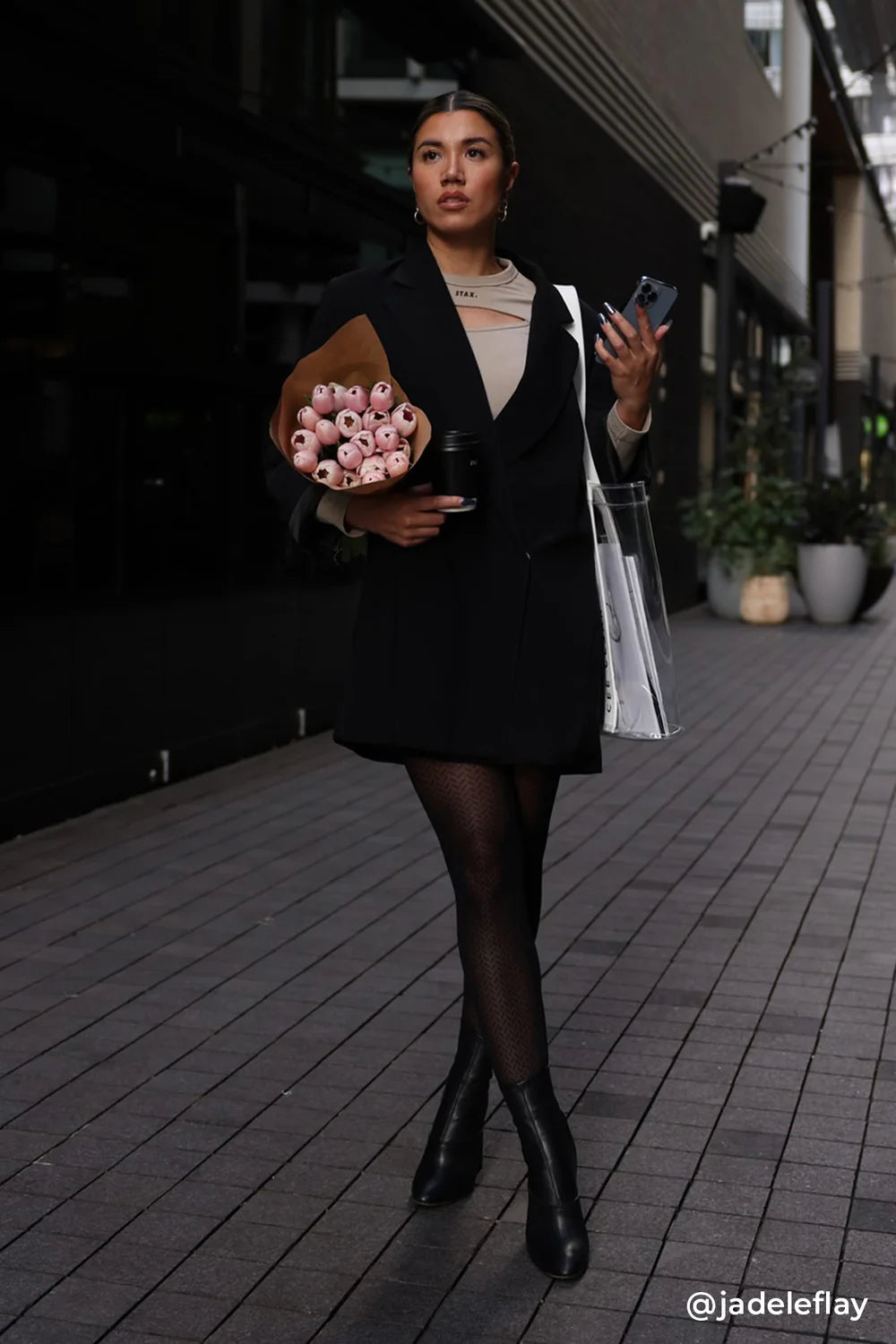 Street-style look featuring INSTOCK Energy patterned tights