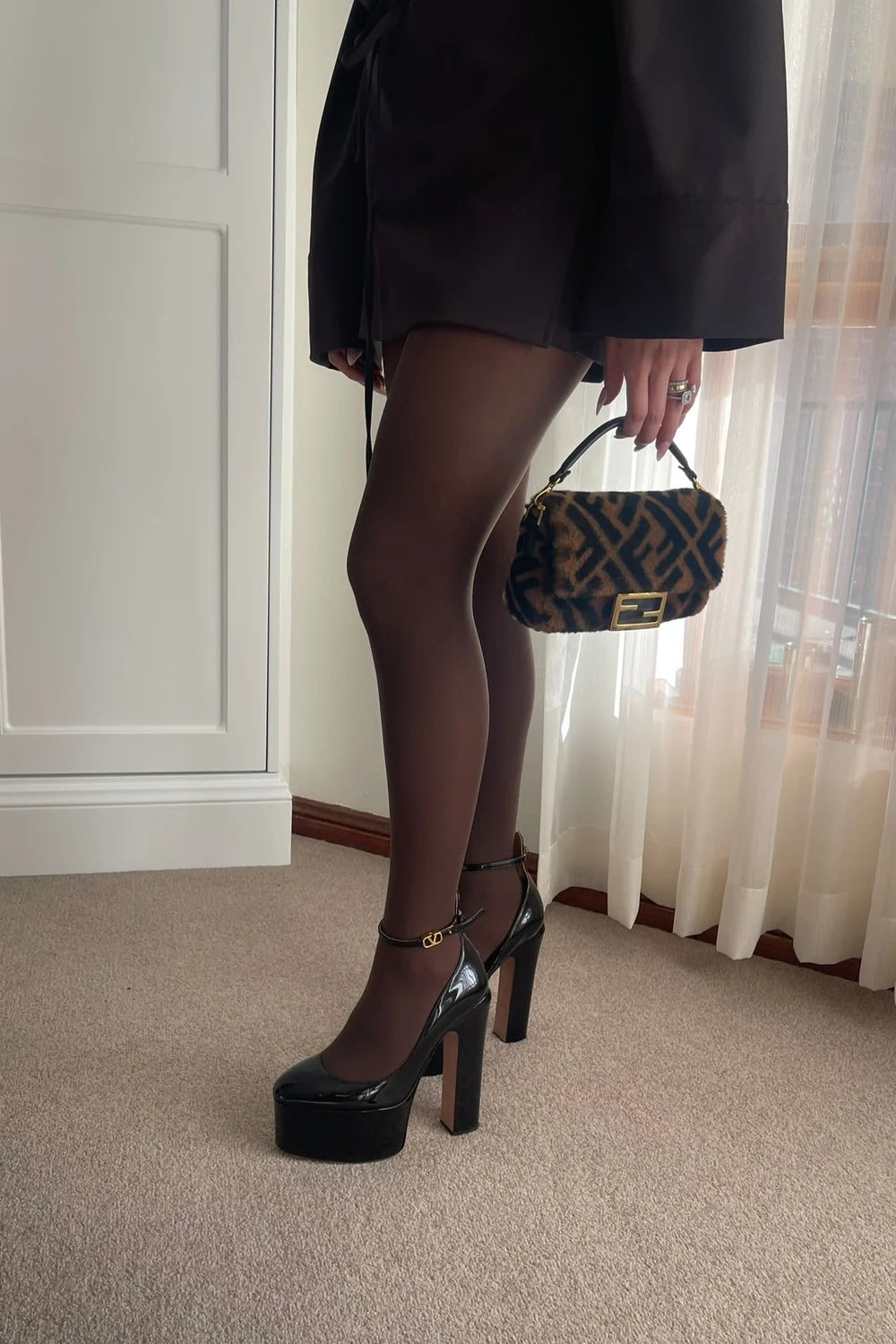 Fashion editorial featuring INSTOCK Haze chocolate tights
