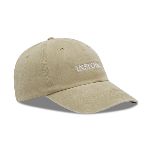 INSTOCK The In Cap in beige, original side-angle product view on white background